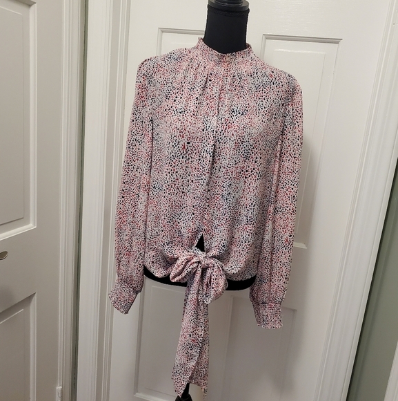 Rachel Zoe Colorful Lightweight Smocked neck/cuff Blouse Size Medium - Picture 1 of 9